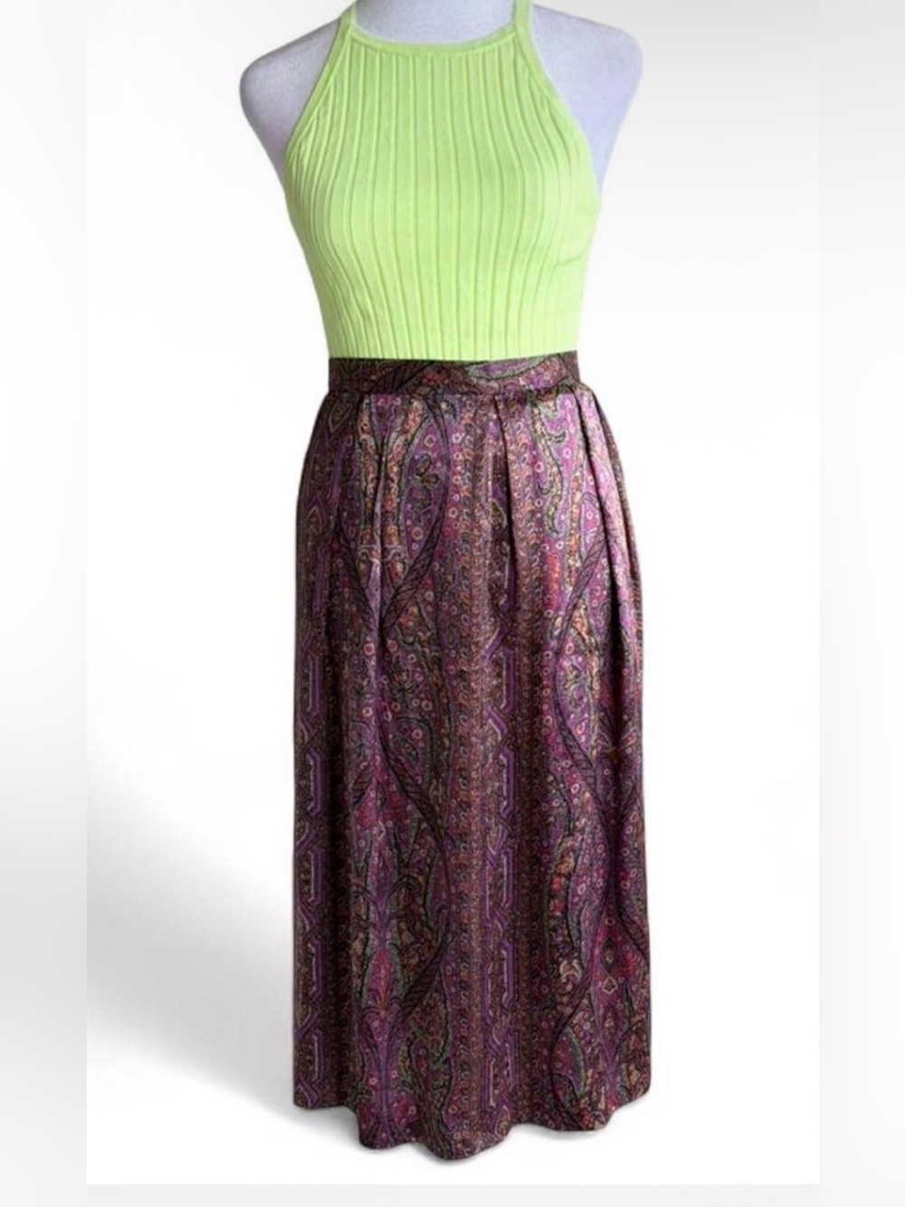 Bohemian Paisley 100% Silk Maxi Skirt in Purple
